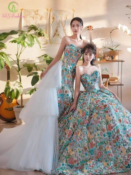 SSYFashion Новое Роскошное вечернее платье для женщин, романтические вечерние платья принцессы с цветочными блестками, два стиля праздничных мероприятий