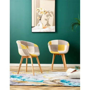 Обеденные стулья D & N, Сиденья в стиле Пэчворк, Стульчики для кормления, Кресла для отдыха, Для Кафе, Кухонные стулья, Комплект из 2 предметов, Теплый желтый