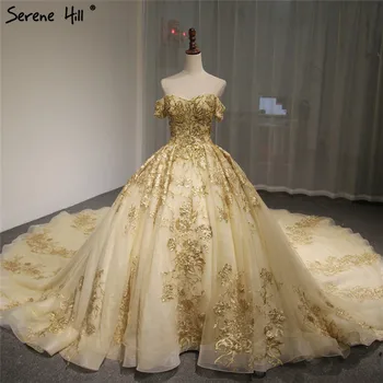 Роскошное свадебное платье с короткими рукавами в Дубае, Винтажное Сексуальное Свадебное платье с открытыми плечами, расшитое золотым бисером и блестками, 2023 г.