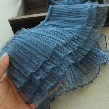 15 см Серо-Голубая Ткань с плиссированной вышитой Сеткой и кружевной отделкой, ткань 