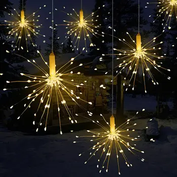 Светодиодные подвесные гирлянды Starburst, фейерверк, Медная сказочная гирлянда, рождественские огни для улицы