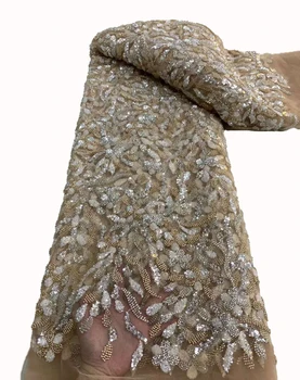 Изысканная тюлевая вышивка из бисера, блесток, европейская и американская кружевная ткань, изготовленное на заказ свадебное платье из ткани чонсам, 5 ярдов