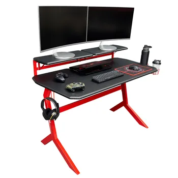 Игровой стол с поверхностью из углеродного волокна и подставкой для монитора Эргономичный Y-образный стол для геймеров с подстаканником и крючком для наушников