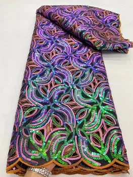 5 Ярдов Африканской бархатной кружевной ткани с блестками 2023 года, высококачественная вышивка, Нигерийская Французская сетчатая кружевная ткань для пошива вечерних платьев