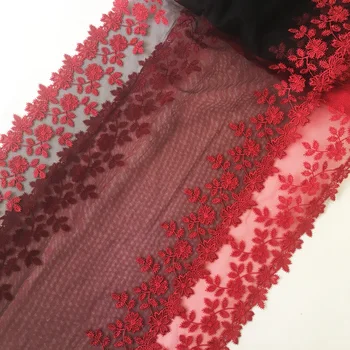 двусторонняя сетка с вышивкой в виде красного цветка шириной 32 см, Кружевная отделка ручной работы, Кружевная ткань для шитья своими руками, Аксессуары для одежды YLHB212