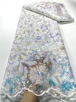 Белый Модный тюль с французской вышивкой 2023, кружевная ткань с пайетками, Африканская Нигерийская кружевная ткань для свадебного платья