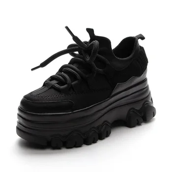 Весенние новые черные кроссовки для папы, повседневная вулканизированная обувь, женские кроссовки на высокой платформе, белые кроссовки на шнуровке, женские