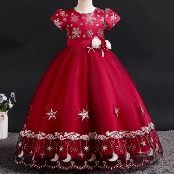 Рождественское платье для девочек 2021 года, кружевное платье принцессы, платье для выступления ведущей, Свадебное платье, платье с бахромой, круглый вырез горловины, детские платья