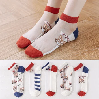 Dreamlikelin, 5 пар /лот, носки, Весна-лето, Тонкие короткие носки, Милые женские носки в японском стиле, стеклянные шелковые носки в позолоте