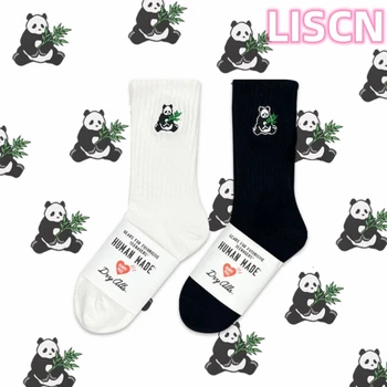 LISCN 2023 Новые Модные Носки с рисунком Панды средней длины, черно-белые Хлопчатобумажные чулки для пары, спортивные аксессуары для мальчиков и девочек