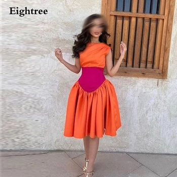 Eightree Orange Короткие Платья Для Выпускного Вечера Из Атласа Длиной до колен С Круглым вырезом Vestidos De Fiesta Elegantes Para Mujer 2023 Саудовская Аравия