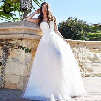 Классические свадебные платья CHANDELA без рукавов трапециевидной формы с аппликацией, тюлевое свадебное платье на заказ Brautkleid Для женщин