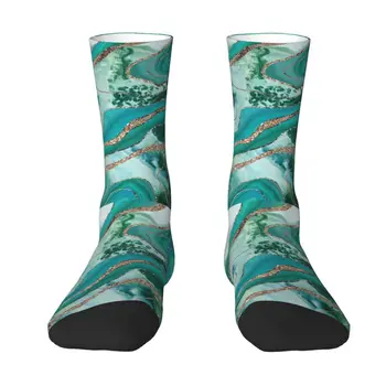 Гламурные носки с милым принтом из жидкого мрамора и агата, гламурные носки с блестками для мужчин и женщин, Стрейчевые Летние Осенне-зимние носки с геометрической текстурой