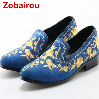 Zobairou sapato social masculino / синие лоферы с шипами, слипоны, мужские итальянские кожаные туфли, бархатные тапочки, модельные свадебные туфли, мужские