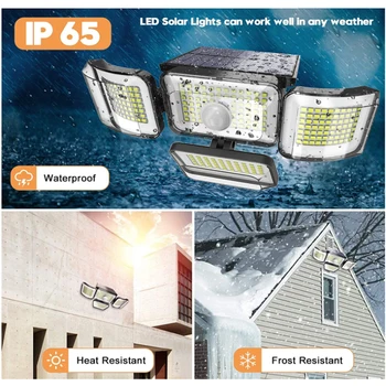 Уличный 288 светодиодный солнечный настенный светильник с регулируемыми головками, защитный светодиодный прожектор IP65, водонепроницаемый, с 3 режимами работы.