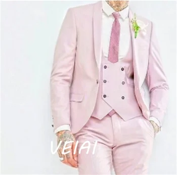 Официальные смокинги жениха для свадьбы, шаль с лацканами, приталенные деловые мужские костюмы, модный блейзер для шафера (куртка + брюки + жилет)