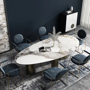 Роскошные семейные обеденные столы и стулья на заказ Итальянский овальный роскошный ШИФЕРНЫЙ стол из нержавеющей стали design sense modeling оптом