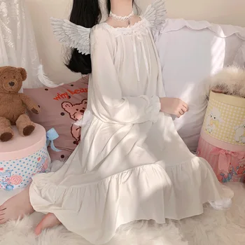 Японская ночная рубашка, белая кружевная ночная рубашка, свободное кимоно с длинными рукавами, ночная рубашка, новое поступление нижнего белья, пижамы для беременных, халаты
