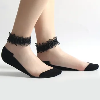 Женский кружевной короткий носок, тонкие носки, лоферы с глубоким вырезом, невидимые носки-лодочки W019