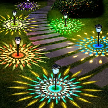 Солнечные наружные фонари, 6 упаковок динамических фонарей для дорожки, Водонепроницаемые садовые фонари, меняющие цвет, для рождественского декора на заднем дворе
