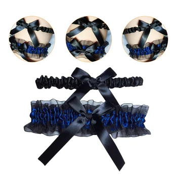 1 комплект кружевных подвязок для новобрачных Свадебные кружевные подвязки для ног (черный, синий)