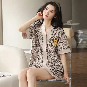 2022 Летние женские пижамы, сексуальная домашняя одежда, Женский повседневный свободный пижамный комплект, Тонкие пижамы, женские леопардовые пижамные комплекты