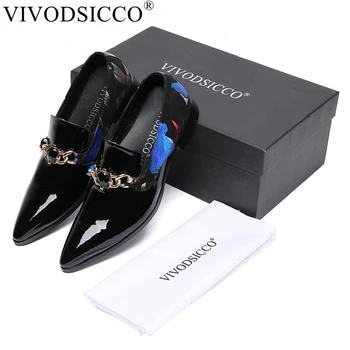 Дизайнерский принт VIVODSICCO Свадебные вечерние мужские модельные туфли из натуральной кожи с острым носком, мужские слипоны на плоской подошве