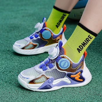 Детская спортивная обувь Новый дизайн с поворотной кнопкой, детская баскетбольная обувь, спортивные кроссовки для мальчиков и девочек, детские кроссовки