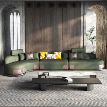 Роскошный кожаный диван в итальянском стиле, простой современный дугообразный дизайнерский диван для гостиной, бытовой