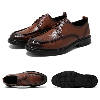 Классические мужские модельные туфли в итальянском стиле, оксфорды из натуральной кожи на шнуровке, черно-коричневые деловые офисные свадебные вечерние туфли для мужчин