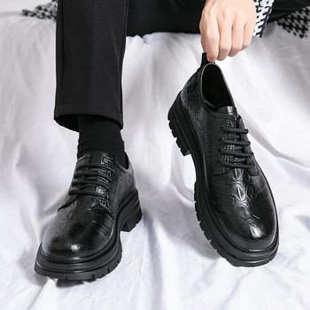 Светская Модельная Обувь на шнуровке 2023, Мужская Деловая Официальная Обувь На Толстой подошве, Повседневная Кожаная Обувь, Мужская Новая Универсальная Обувь Для Причесок
