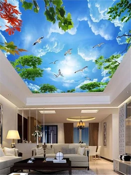 beibehang Индивидуальные большие обои фрески 3d красивое голубое небо и белые облака ветви потолок гостиной zenith 3d фрески