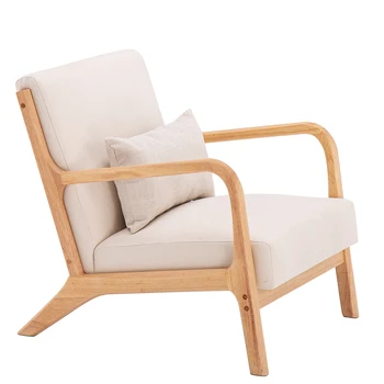 66x68x75 см Роскошный обеденный стул из массива дерева в скандинавском стиле Тканевое кресло для отдыха Современная мебель для Гостиной Дубовый диван Бежевый