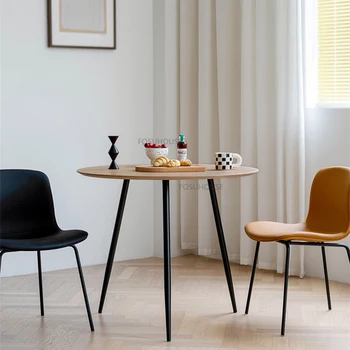 Журнальный столик из массива дерева в скандинавском стиле для мебели для кафе, Круглый стол для переговоров, Креативный Дизайн, Металлическая Простота, Столики для кафе