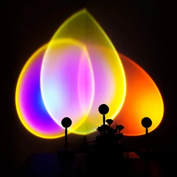 Кнопка USB Проектор Радужного заката, Атмосферный светодиодный ночник, домашняя кофейня, Фоновая стена, Украшение дома, Красочная лампа