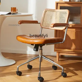 Офисное кресло из ротанга Простое кресло для домашнего кабинета в скандинавском стиле с поворотным шкивом Простая современная мебель для спальни Компьютерные игровые стулья