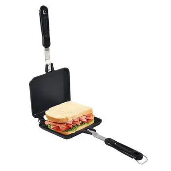 Двусторонняя сковорода для сэндвичей, Складная сковорода-гриль, Антипригарная машина для приготовления сэндвичей с деревянной ручкой Для завтрака, сыр, яйцо на гриле
