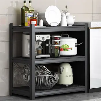 Бытовая кухонная стойка, напольные кухонные шкафы, Многослойные шкафы для хранения микроволновой печи, стеллажи для хранения посуды из углеродистой стали