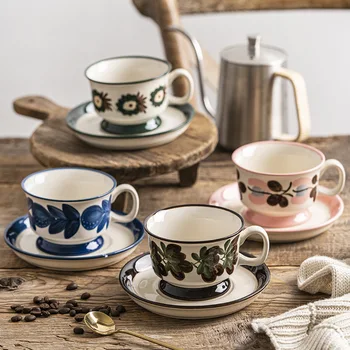Европейский стиль, ретро-керамическая кофейная чашка и блюдо ручной росписи, семейная чашка для послеобеденного чая и набор блюд для дим-самов
