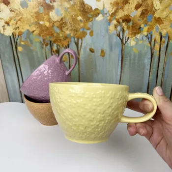 Керамическая чашка с тиснением ручной росписи в скандинавском стиле, фруктовая чашка для завтрака, чашка для воды большой емкости, кофейная кружка