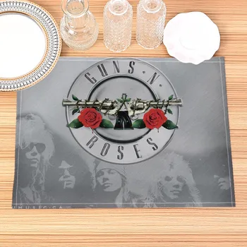 Салфетка Guns N Roses из хлопчатобумажной льняной ткани, Коврики для стола, посуда для семейного ужина, коврик для кухонного стола 30x40 см