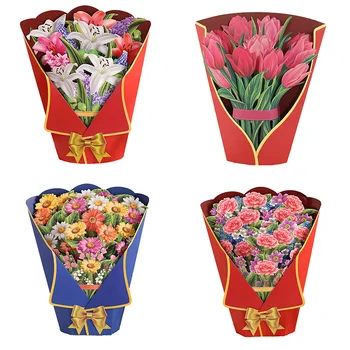Открытка с цветочным букетом на День матери, 3D открытка с цветочным букетом, поздравительная открытка с корзиной цветов
