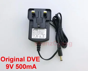 1ШТ Оригинальный DVE DC 9V 500mA AC 100V-240V Преобразователь Импульсного питания адаптер 0.5A 500mA Источник Питания UK Plug DC 5.5мм x 2.1мм-2.5 мм