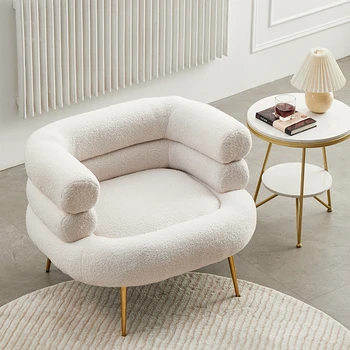 Скандинавские стулья для гостиной из шерсти ягненка, Простая Современная мебель для небольших квартир, Односпальный диван, Дизайнерские кресла для отдыха на балконе