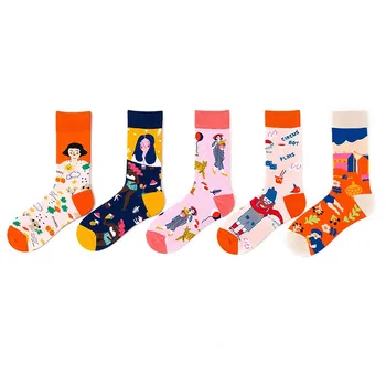 Женские носки Crew, Креативные Персонализированные Мультяшные иллюстрации Граффити, Модный тренд, Универсальные женские Хлопчатобумажные носки Street Art N218