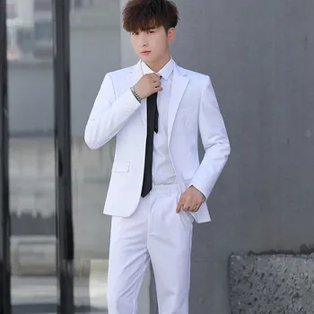 Белые Мужские костюмы с брюками Slim Fit Повседневный Мужской комплект, Костюм из 2 частей, Мужские Брючные Костюмы из двух частей, Офисная Одежда Больших размеров Xxxl 4xl