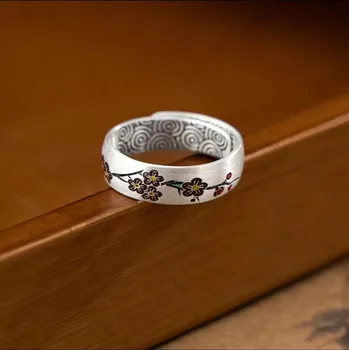Кольцо сливы с эмалью LH для мужчин и женщин в стиле ретро с широко открытыми листьями абрикоса, кольцо древнего метода прямых производителей