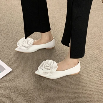 2022, Весна и лето, новинка, роза с заостренным носком, удобная универсальная обувь на плоской подошве в сказочном стиле, одиночная женская обувь