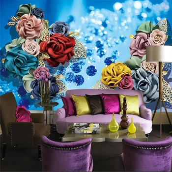 Пользовательские обои 3D мода романтический трехмерный пион с бриллиантовым тиснением цветочный фон стены гостиной спальни фрески