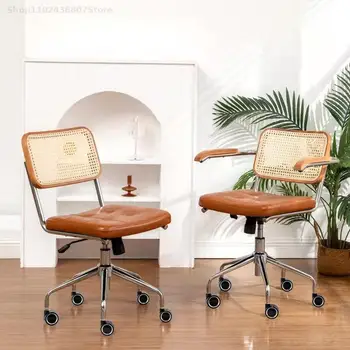 Обеденный стул Nordic Ins из массива дерева и настоящего ротанга, Средневековый стул, Дизайнерский ретро-подлокотник из Чандигарха, Кресло для отдыха